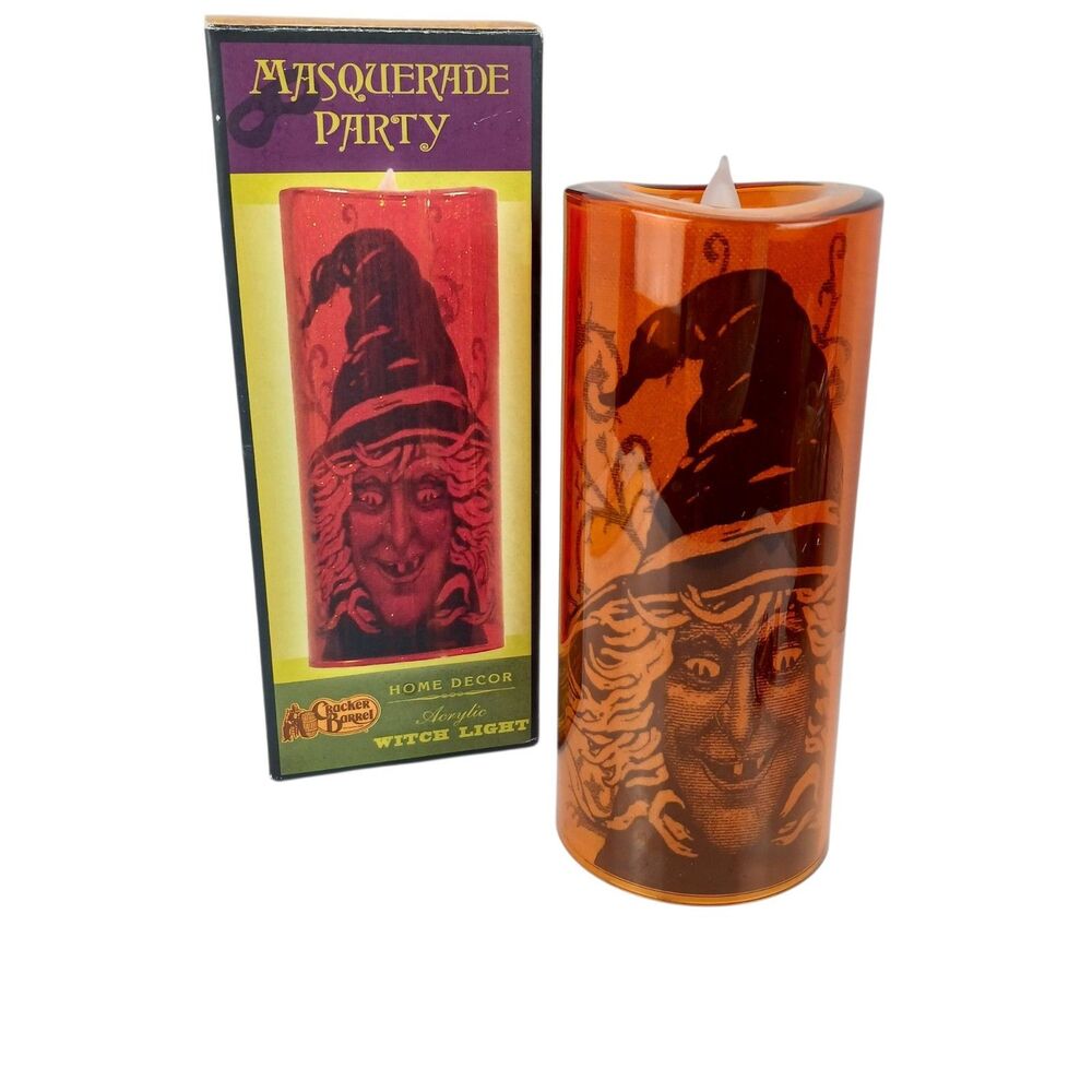 Cracker Barrel Halloween Witch Candle Orange Masquerade Party Acrylic